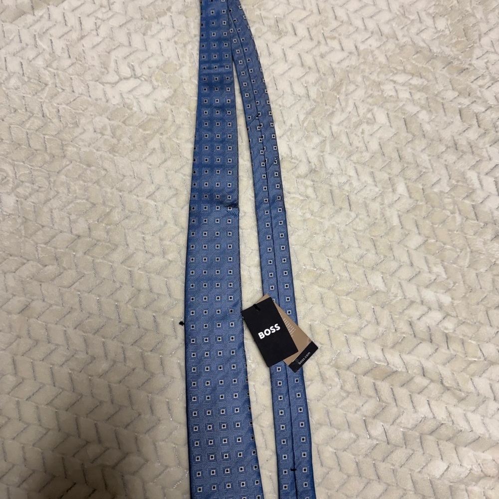 Boss Light Blue Square Pattern Silk Tie - Picture 3 of 6